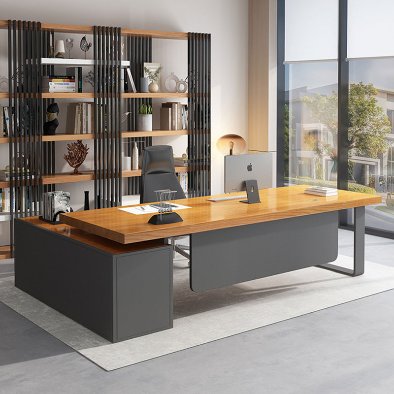 Brown L-Shaped Solid Wood desks, 29.53" H x 78.74" W x 31.5" D