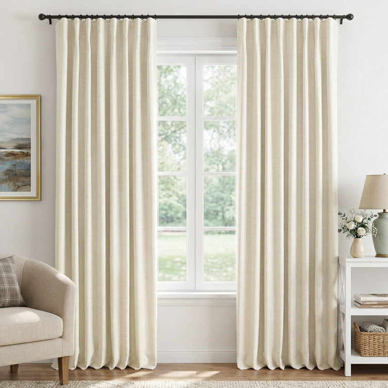 100% Blackout Curtains Linen Textured Solid Thermal Insulated Curtains & Drapes For Living Room Bedroom (50" Wide, Set Of 2)