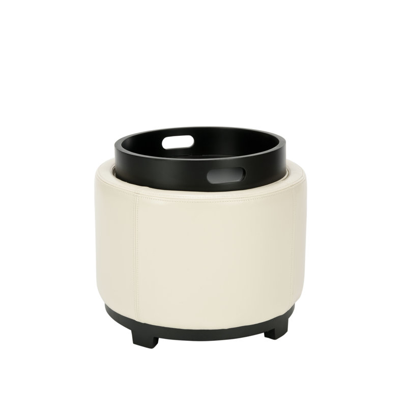 Maiden Faux Leather Ottoman, Flat Cream Faux Leather