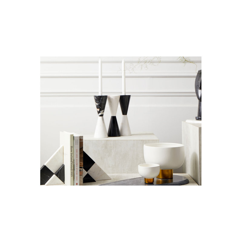 10'' Black and White Marble Tabletop Candlestick Set