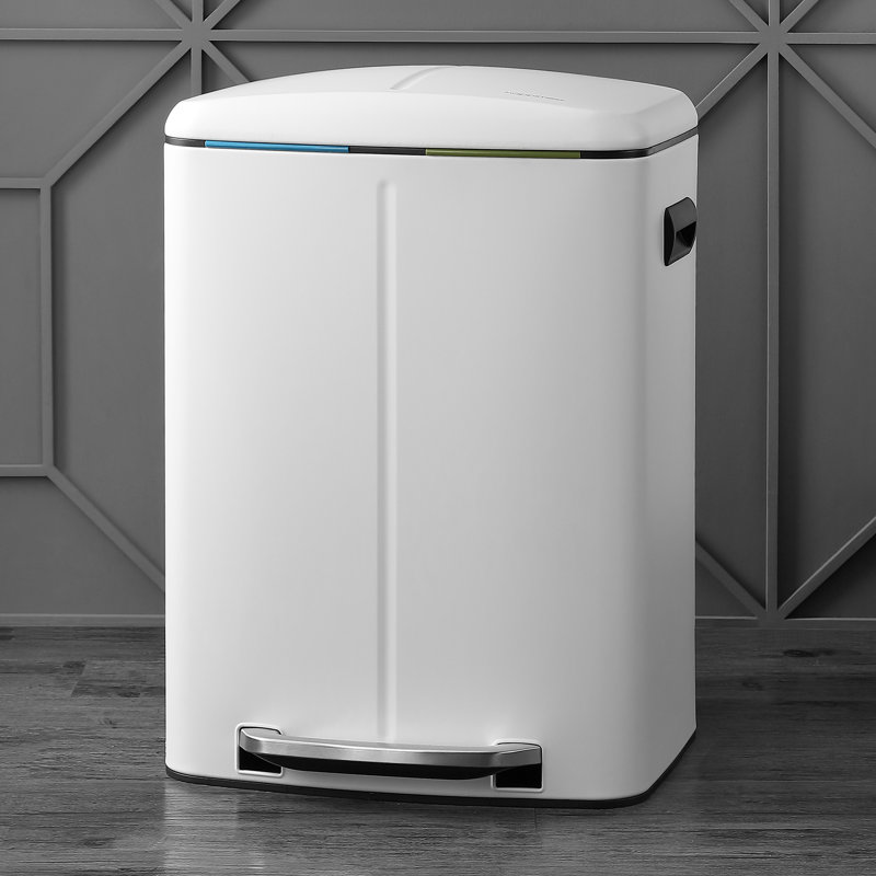 Step On Multi-Compartment Trash/Recycling Bins - 10.6 Gallons, White