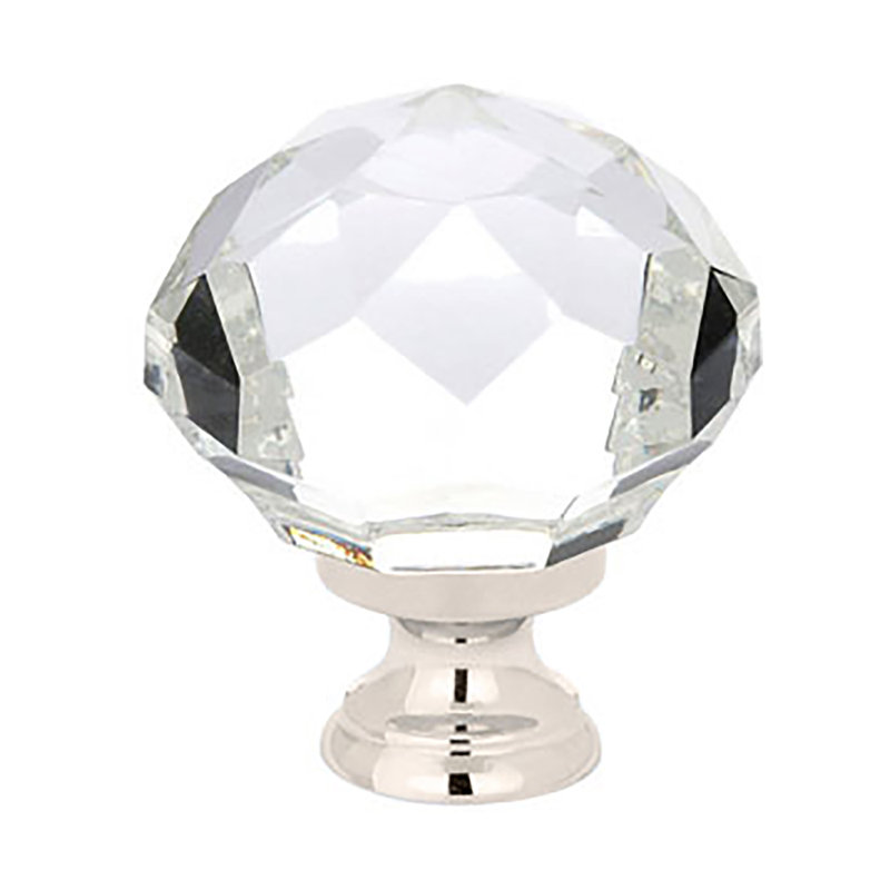 Crystal Round Knob, Polished Nickel, 1.25"