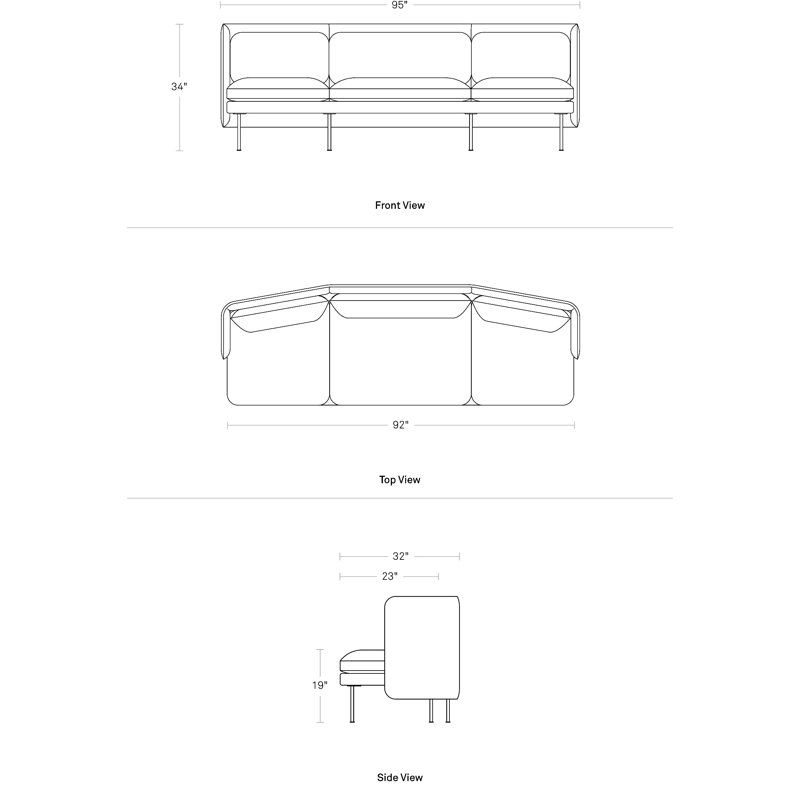 Bloke Sofa, Tait Stone Textured Basketweave, 34" H x 95" W x 32" D, Slate
