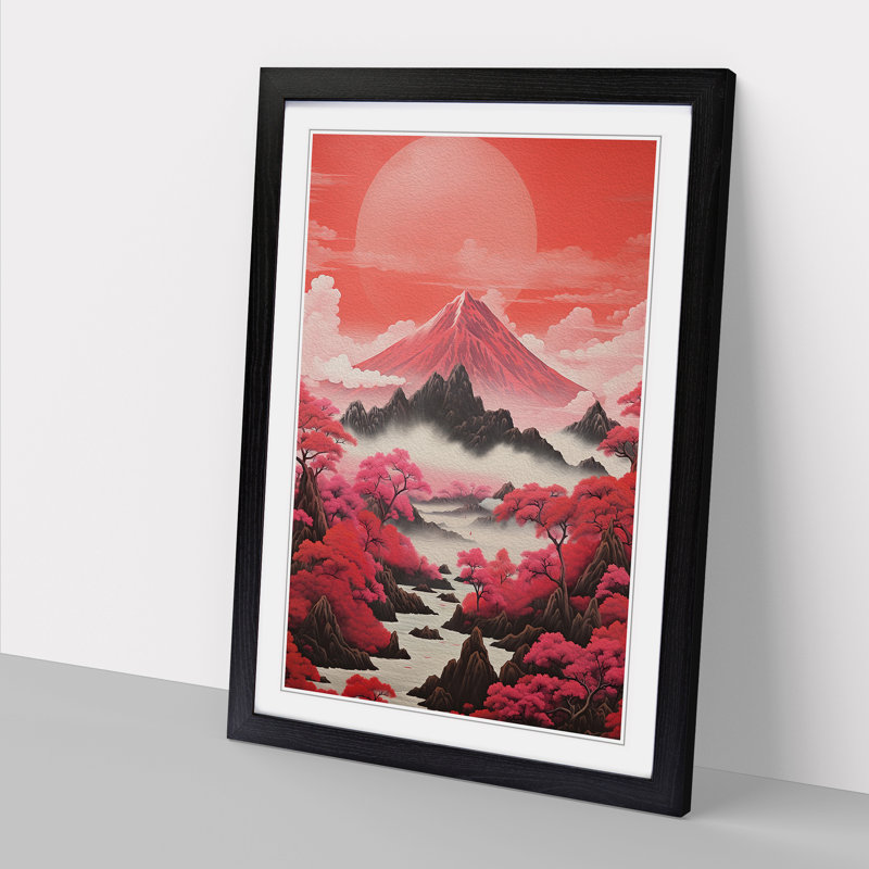 Japanese Mountains Neo-Plasticism - Single Picture Frame Print on Wood, Black Framed, 46cm H x 34cm W x 2cm D