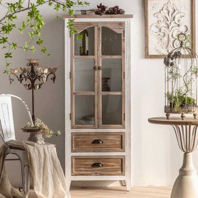 Blanc + vitrines en bois massif Burlywood