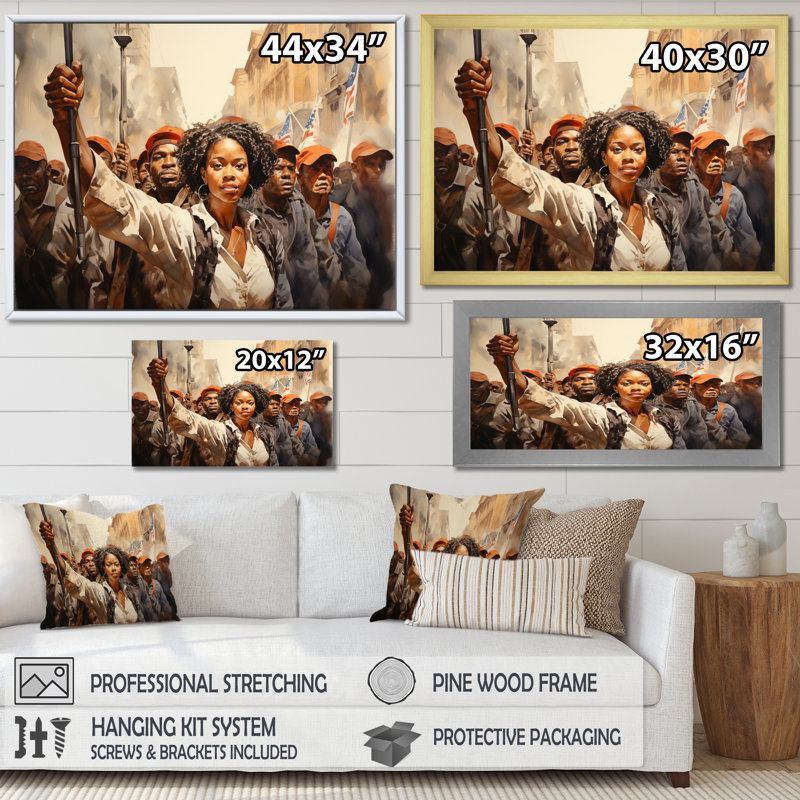 Art afro-américain puissant - Art mural afro-américain, H 16 po x l 32 po x P 1 po, Cadre doré simple