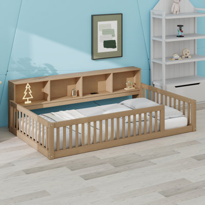 Multifunctional  Floor Bed Frame Featuring  Storage and USB Ports