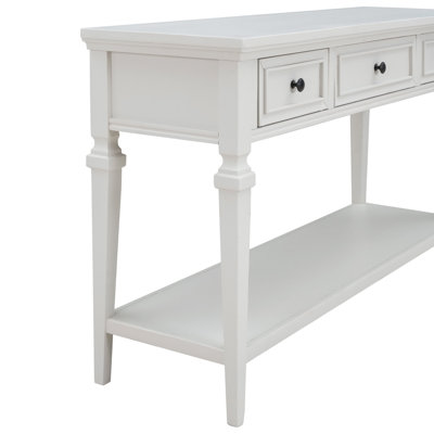 Console de style rétro classique avec trois tiroirs supérieurs et tablette inférieure ouverte