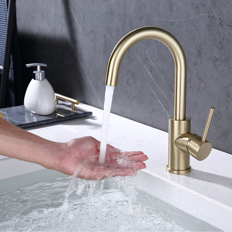 Robinets de bar à un trou, mini-robinets d'évier de cuisine or brossé, robinets de lavabo de bar modernes en acier inoxydable à poignée simple, robinets mélangeurs simples