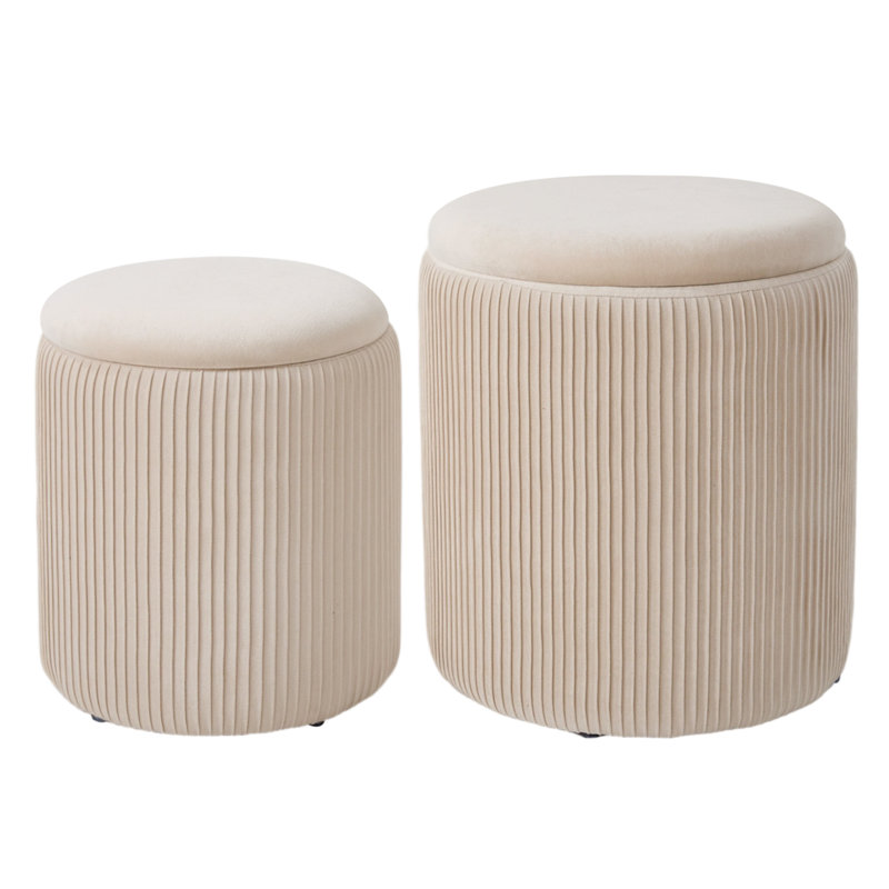 37.5cm Wide Velvet Cylinder Striped Standard Ottoman