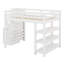 Lit mezzanine élégant avec escalier de rangement, tablettes, garde-robe et lumière DEL