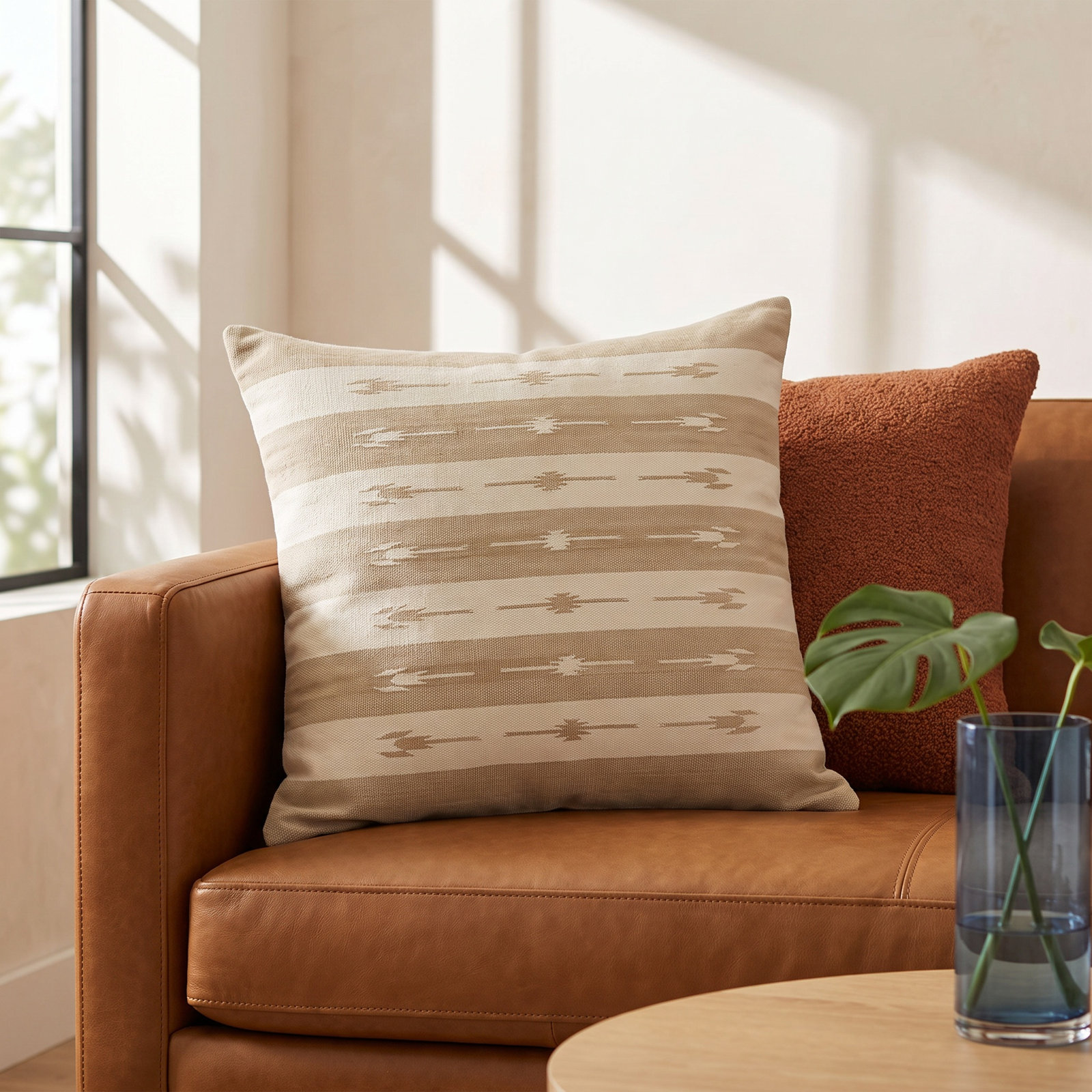 Estela Striped Cotton Throw Pillow, Taupe, Down