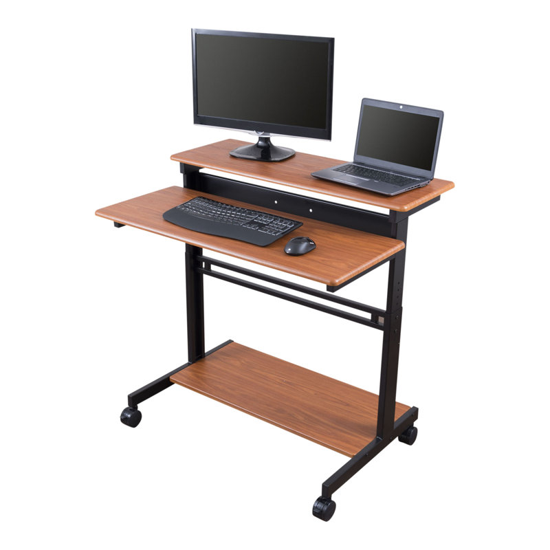 Adjustable Metal Base Standing Desk, Teak/Black, 46.1" H x 39.4" W x 28.8" D
