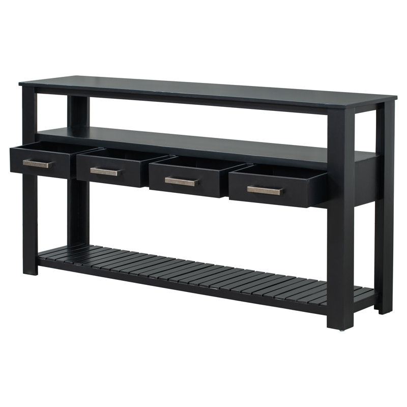 Grande table d'entrée 61,5 po à 4 tiroirs 61,5 po, Noir
