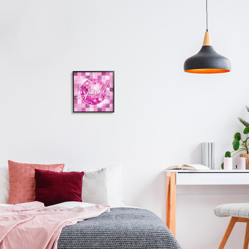 «Sparkle Pink Disco Ball Pattern on Wood» par Martina Pavlova, impression, Noir, H 12 po x l 12 po