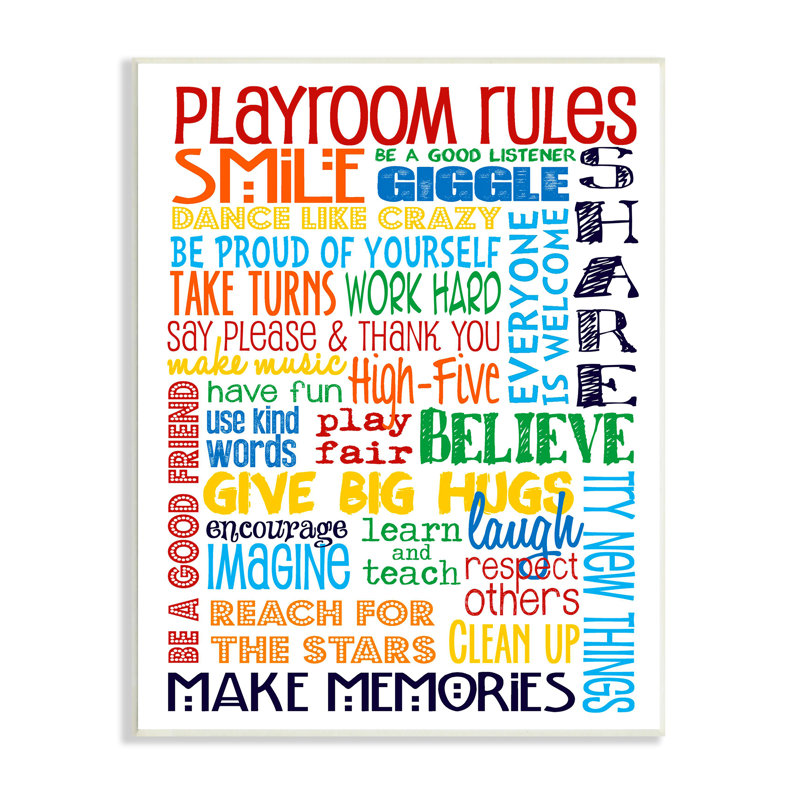 «Rainbow Playroom Rules Smile Textured», art mural sur toile tendue XXL par Erica Billups, L 30 po x H 40 po, Plaque murale