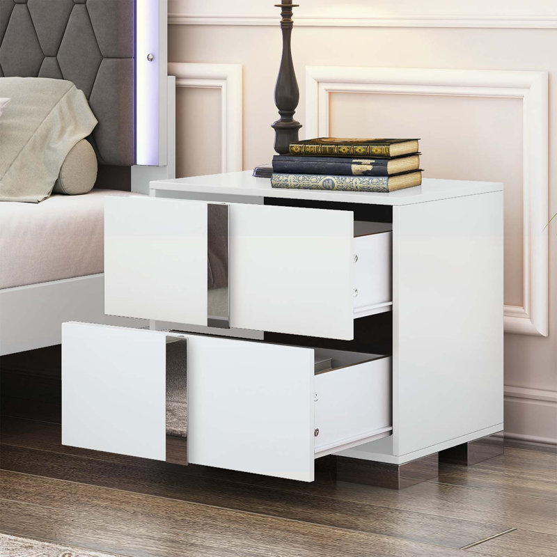 Table de chevet pour le rangement dans la chambre à coucher et le salon, design classique et durable, Blanc