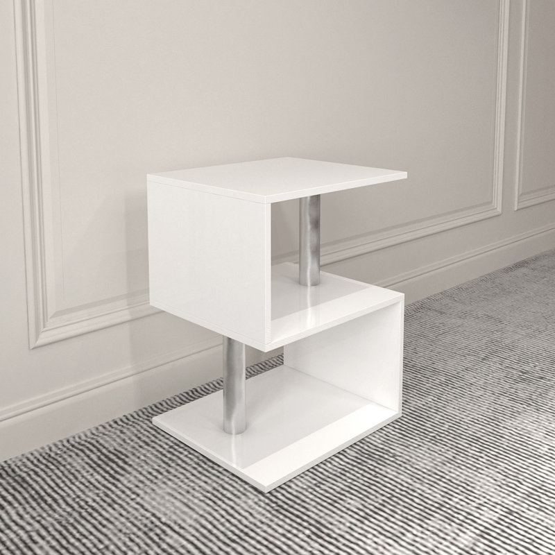 LED Nightstand, S-Shaped End Table, Small Coffee Table, Side Table With Open Storage Shelf