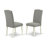 3 Piece Dining Set Consists of 1 Pedestal Dining Table and 2 Dark Shitake Linen Fabric Dining Room Chair High Back with Nail Heads - linen white Finish-334229852-334229851