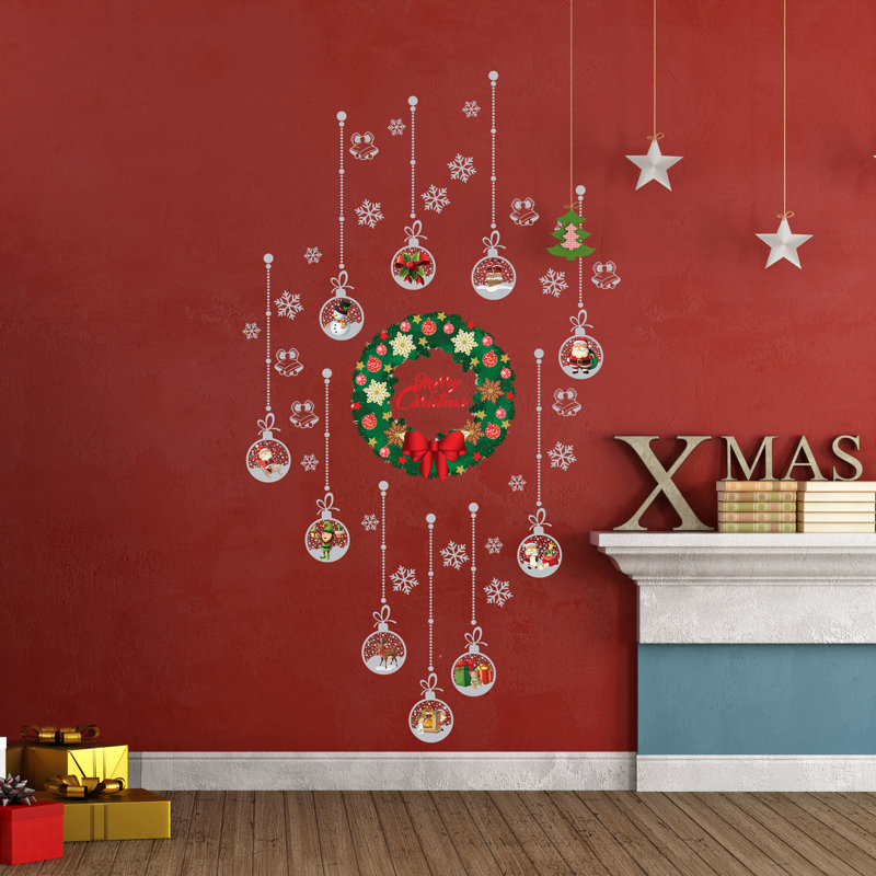 Décalcomanie murale ornements de noël guirlande, argent
