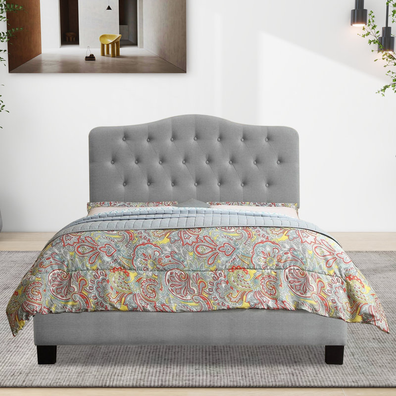Upholstered Button-tufted Platform Bed Frame with Adjustable Height Headboard, Twin, Black