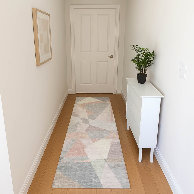 Tapis géométrique de qualité supérieure lavable à la machine Slesnick AMF1666, Tapis de couloir 2 pi 3 po x 7 pi 6 po