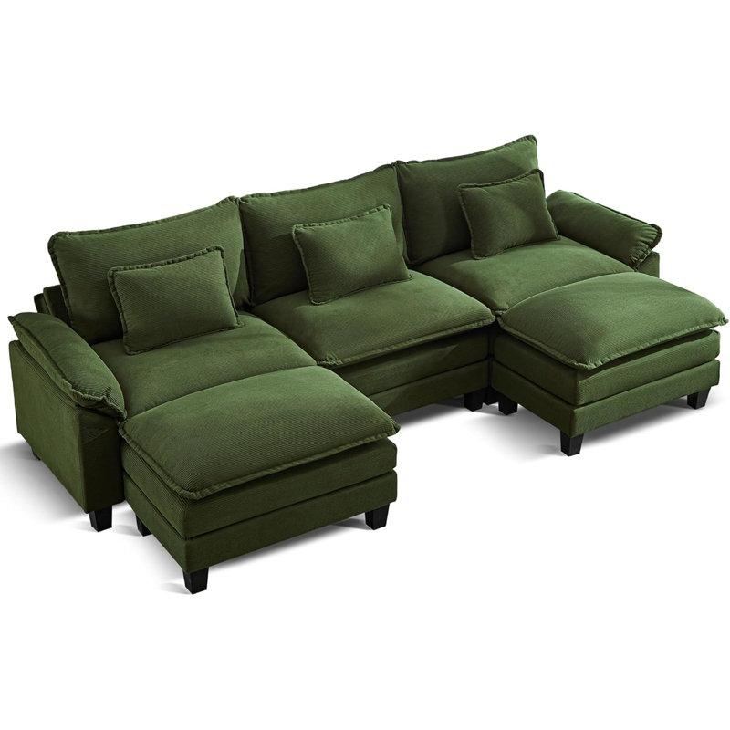 Canapé modulaire en forme de U de 117 po avec 2 repose-pieds, canapé à 5 places en velours côtelé et coussins pour le salon