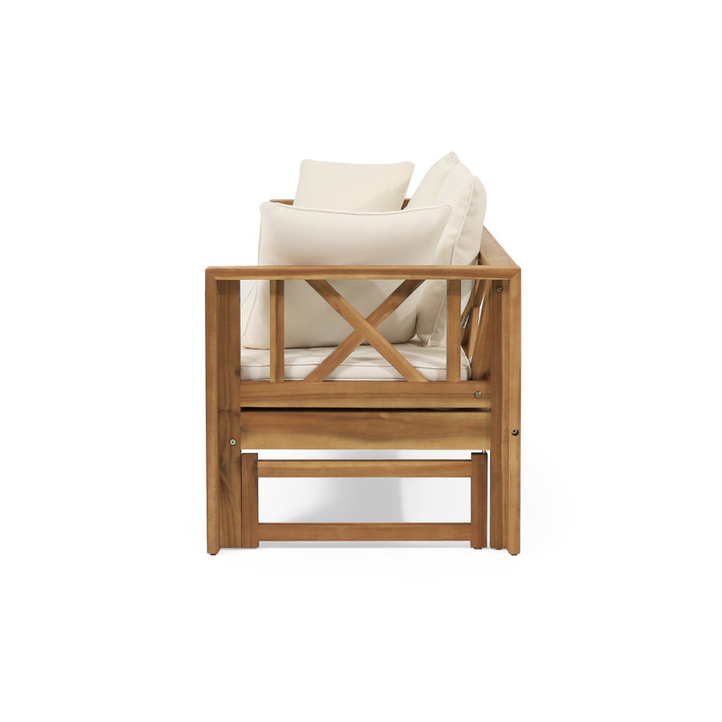 Canapé de patio avec coussins Kamita, Teck / beige, Teck