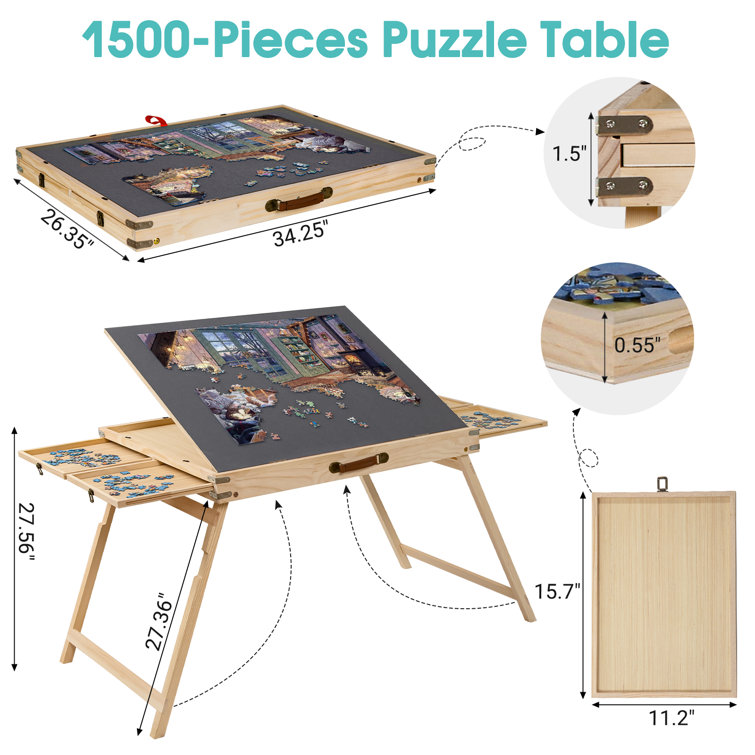 Himimi Wooden Portable Puzzle Table with 6 Drawers