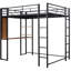 Lit mezzanine en métal noir avec bureau et 2 tablettes - Pleine grandeur, bureau peu encombrant, structure pratique durable-758773936
