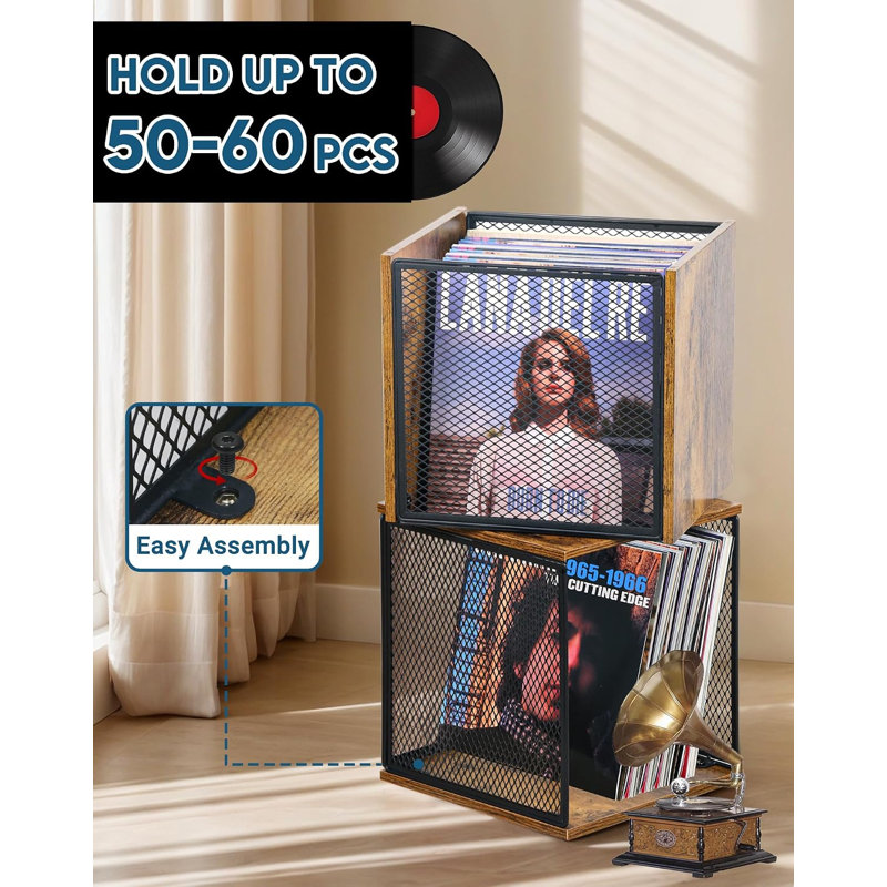 Ensemble de 2 boîtes de rangement pour disques vinyles empilables