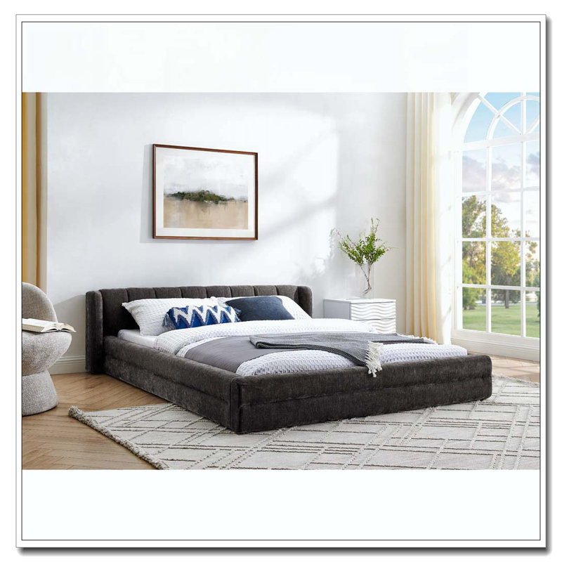 Structure de lit en chenille avec tissu épais, Gris foncé