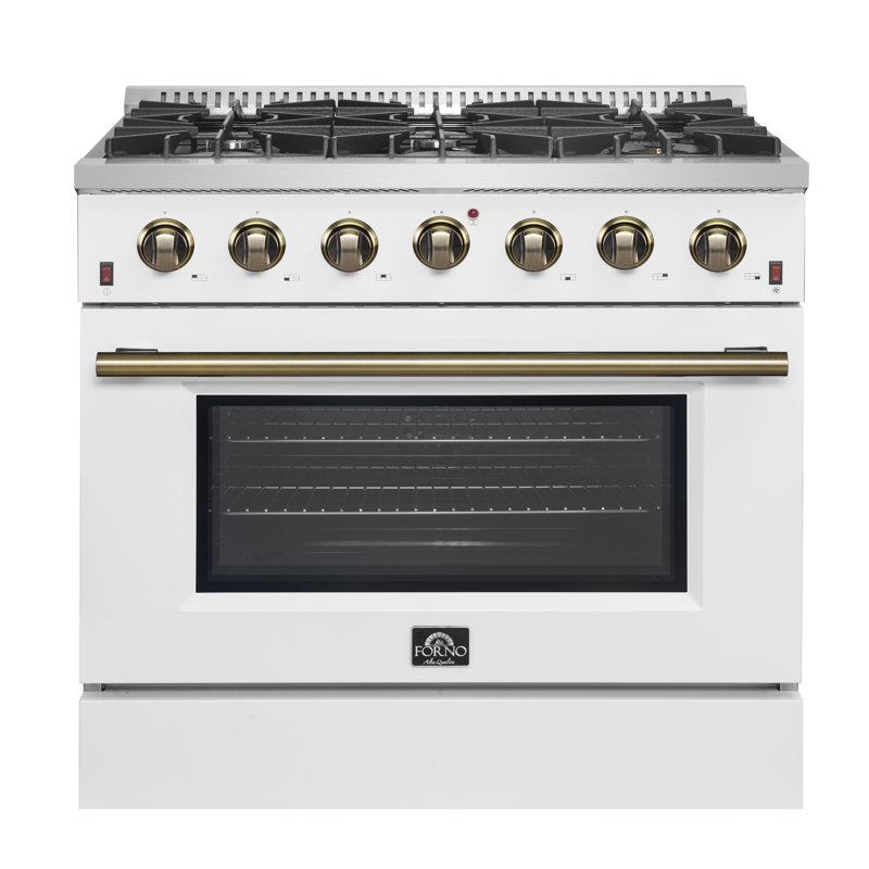 Forno Galiano 36-inch Gas Range in white, black, blue or red, 6 burners, 83,000 BTU, 5.36 cu. ft. Convection oven, White