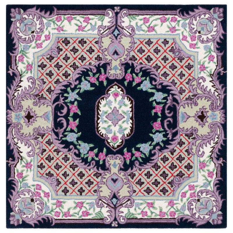Couran Hand Tufted Wool Floral Rug, Square 5'