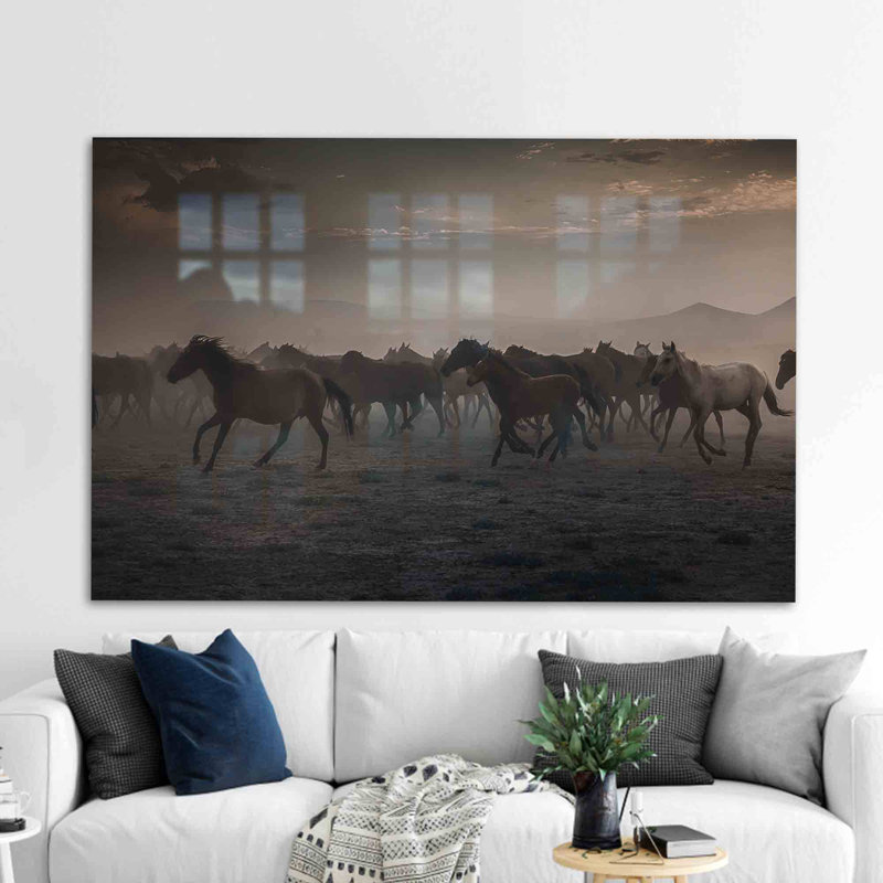Superbe art mural en verre mettant en vedette des chevaux sauvages parfaits comme cadeau pour les amateurs de chevaux afin de rehausser leur décor