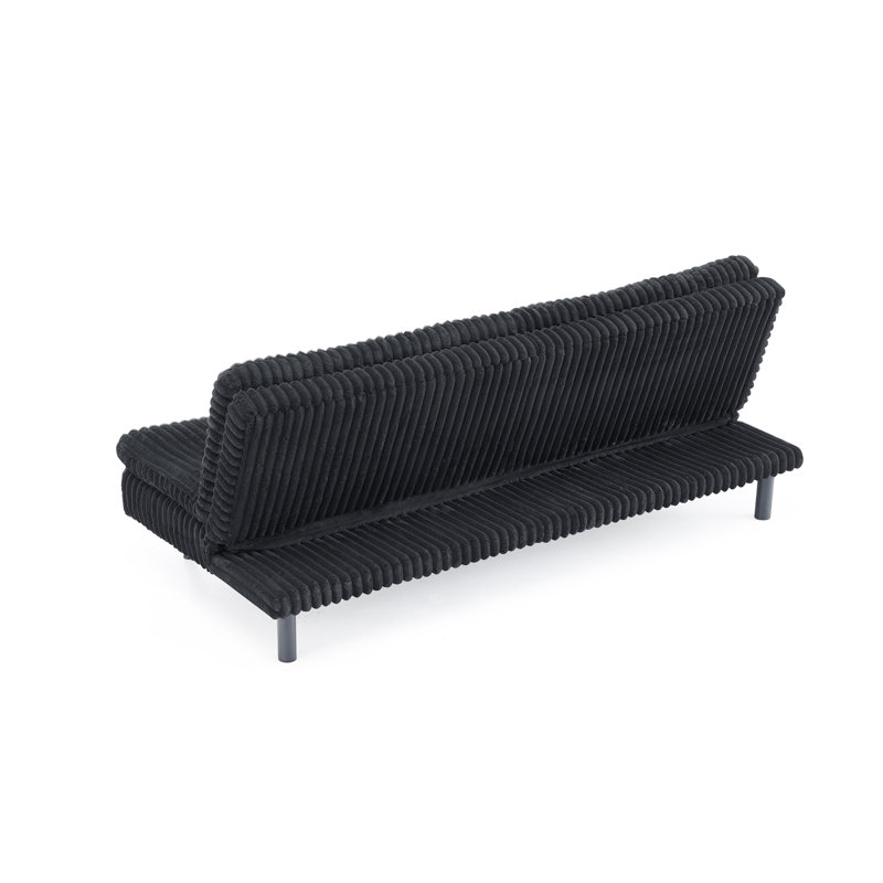 Futon beige avec coussin en velours côtelé, Velours côtelé noir