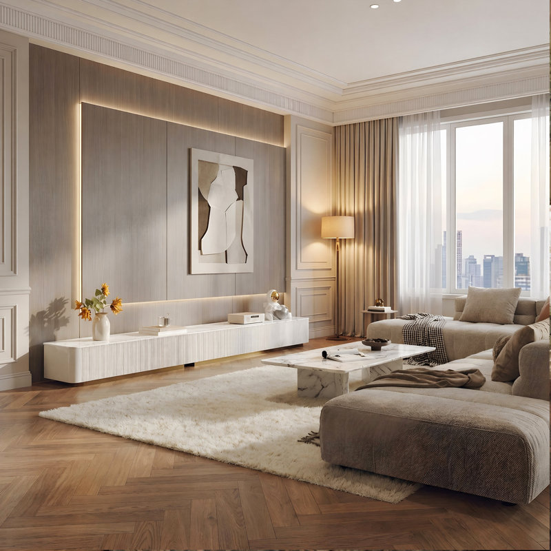 Armoire de rangement 118,1 po, 5 tiroirs, 118", Beige