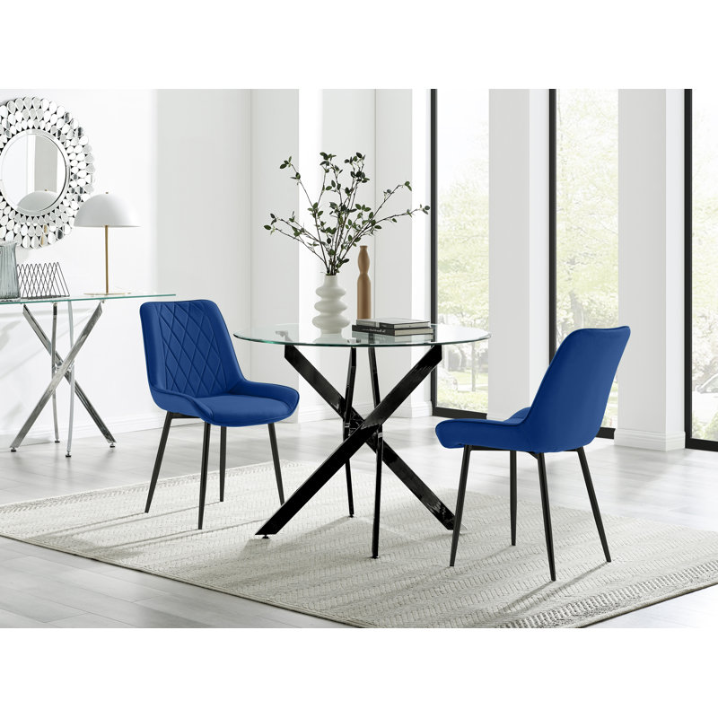 Bernell 2 -Person Glass Dining Set, Navy/Black