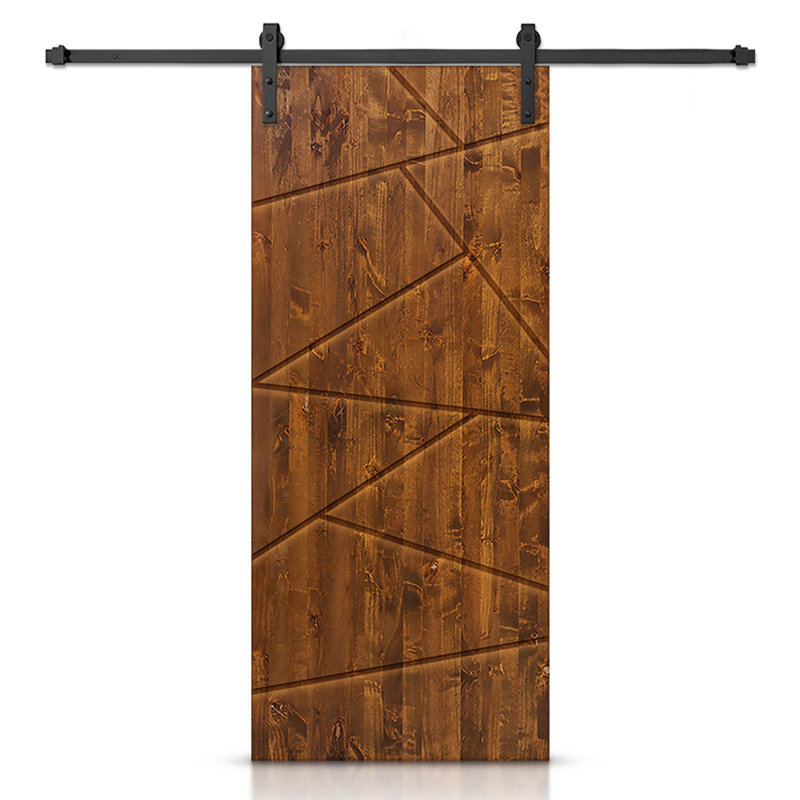 Porte de grange en bois massif lambrissé et métal, Noyer, H 84 po x l 42 po