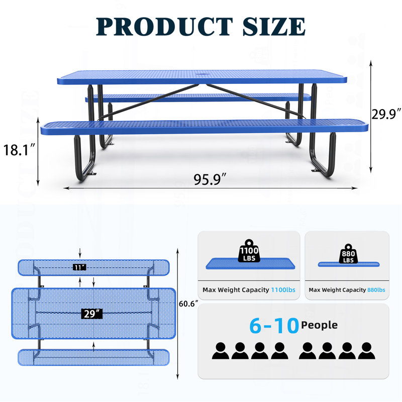 96 "Tables de pique-nique rectangulaires bleues, Bleu et noir