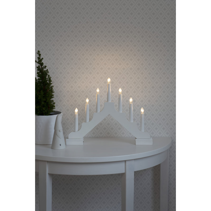 Elegant Wooden LED Candlestick with Timer - 7 Warm Bulbs, Battery Operated, Matte White
