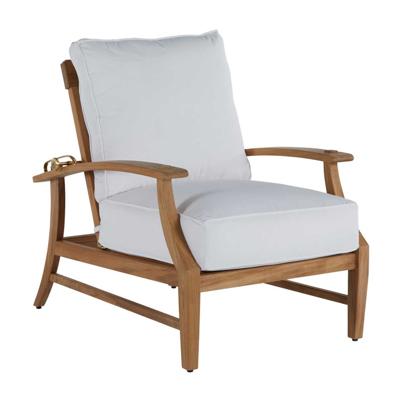 Croquet Teak Patio Chair with Cushions, Natural Teak, Rollo Lace InsideOut® Linen, Welt