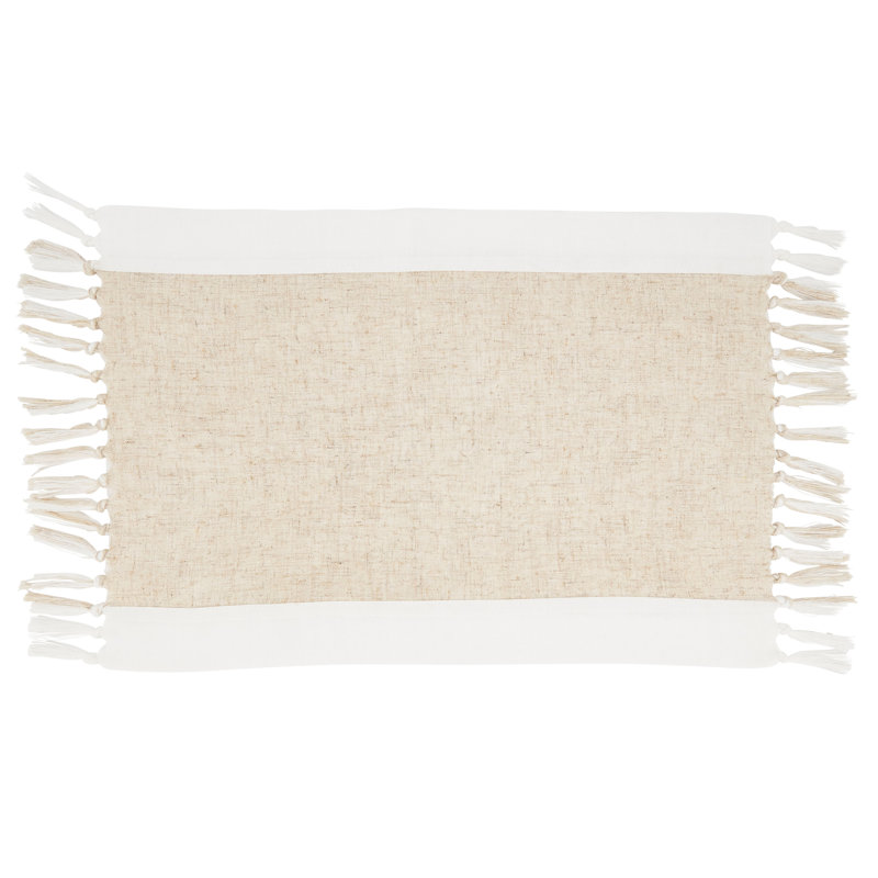 Natural Two-Tone Fabric Placemats with Fringe, Set of 4