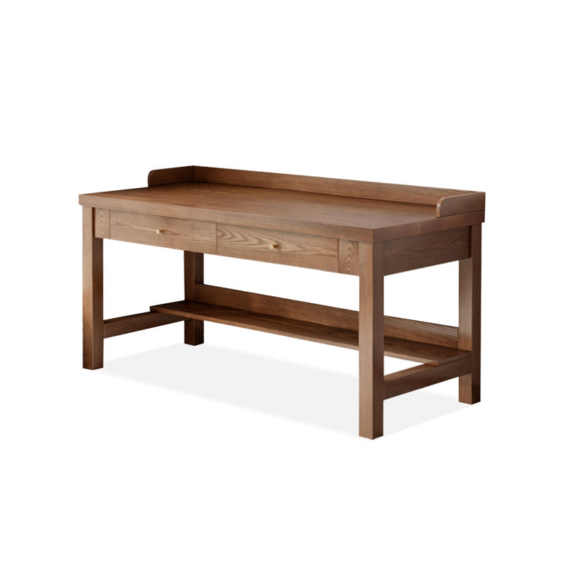 Bureau rectangulaire brun en bois massif avec 2 tiroirs