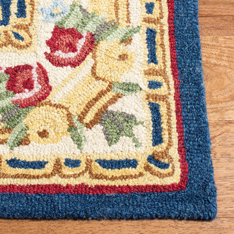 Navy and Ivory Hand-Tufted Wool 4' x 6' Area Rug