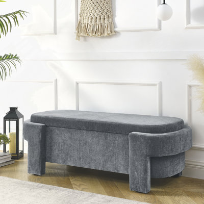 Banc repose-pieds contemporain avec rangement ovale pour le salon et la chambre à coucher - Gris