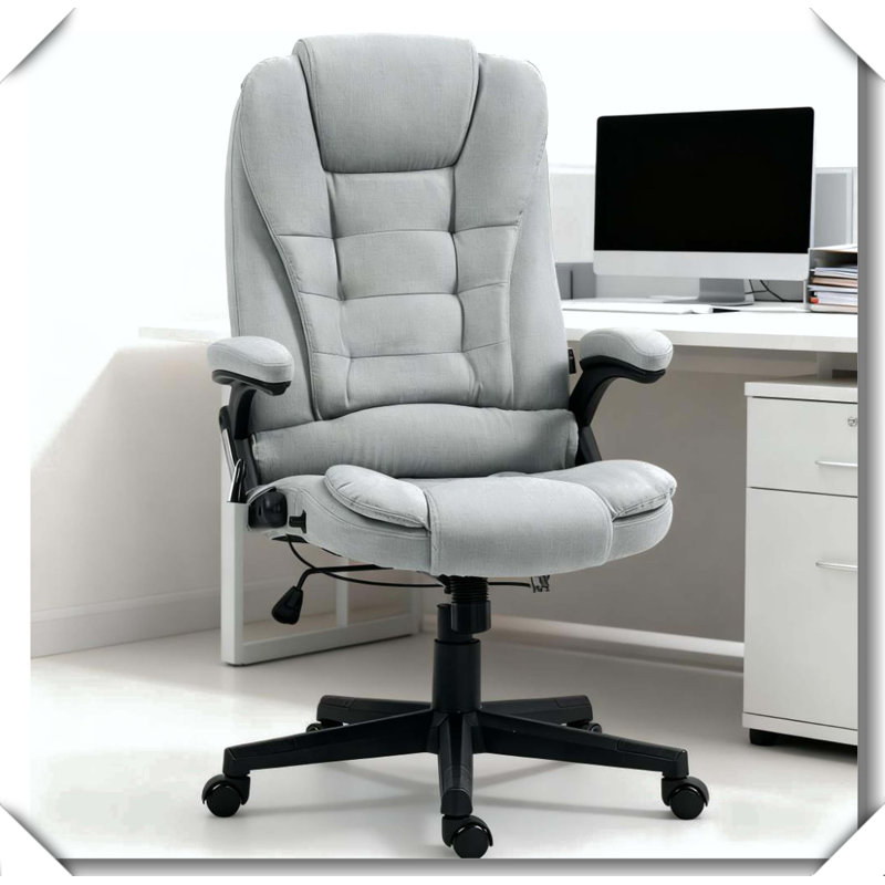 High Back Massage Desk Chair Reclining Adjustable Height, Polyester, Light Gray