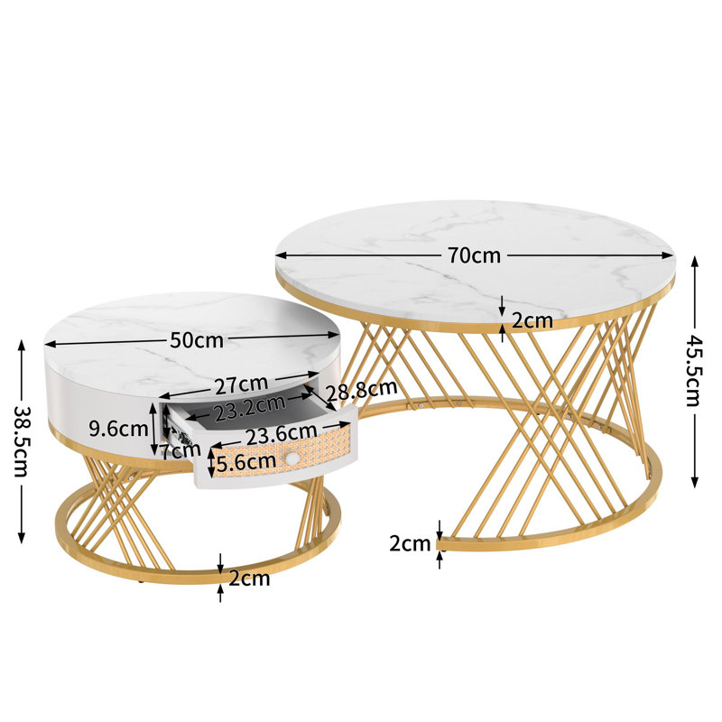 Helenie Frame Coffee Table with Storage, 45.5cm H x 70cm L x 70cm W, White