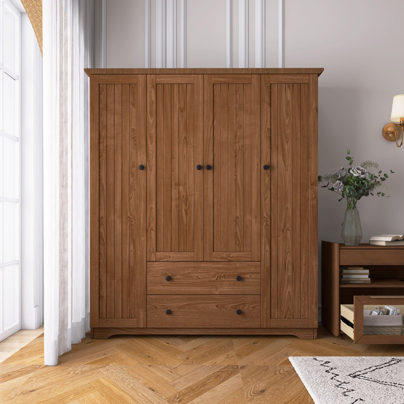 Armoire-penderie 4 portes avec 2 tiroirs, Brun