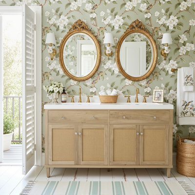 Ensemble de meuble-lavabo double 60 po avec lavabo SMC intégré, 2 plateaux basculants et 4 portes à fermeture en douceur